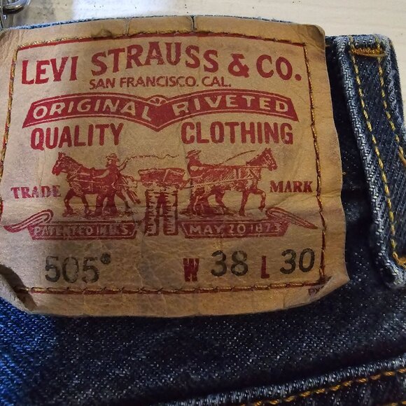 Levis 505 Denim Blue Jeans Size 38X30 Men's Straight Leg - Picture 4 of 7